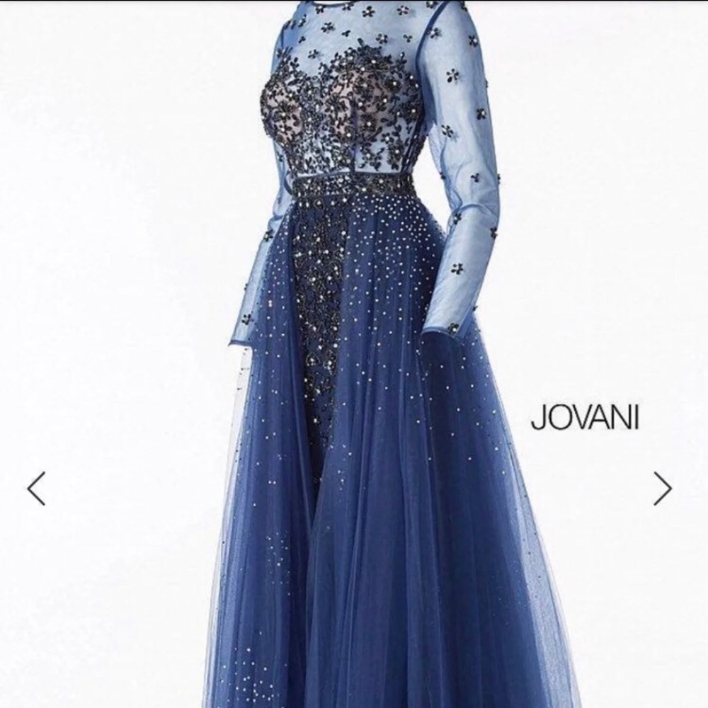 Embellished Jovani prom dress 53743 in navy